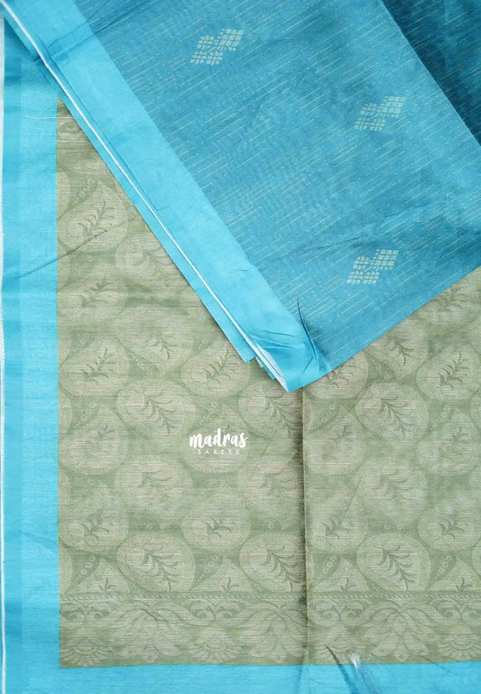 Yamini Paper silk kantha stitch stripes prints - Peacock green with green