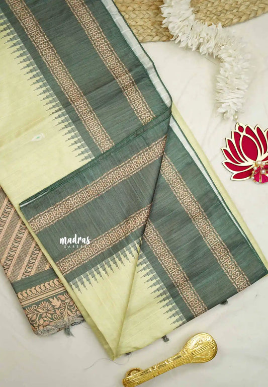 Yamini Paper silk with rettapet border prints - Mild Pista green