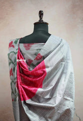 Yamini Paper silk jamdani blouse and border prints - Rani pink and grey