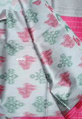 Yamini Paper silk jamdani blouse and border prints - Rani pink and grey