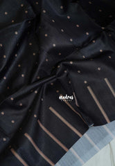 Midnight Black - Yamini Paper Silk Saree with Printed Buttas and Stripes Border - Workwear Classic