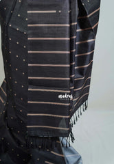 Midnight Black - Yamini Paper Silk Saree with Printed Buttas and Stripes Border - Workwear Classic