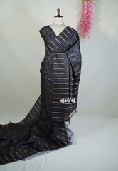 Midnight Black - Yamini Paper Silk Saree with Printed Buttas and Stripes Border - Workwear Classic
