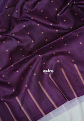 Jamun Purple - Yamini Paper Silk Saree with Printed Buttas and Stripes Border - Workwear Classic