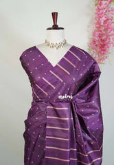 Jamun Purple - Yamini Paper Silk Saree with Printed Buttas and Stripes Border - Workwear Classic