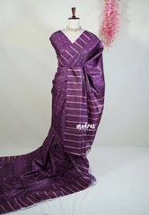 Jamun Purple - Yamini Paper Silk Saree with Printed Buttas and Stripes Border - Workwear Classic