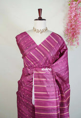 Beet Pink - Yamini Paper Silk Saree with Printed Buttas and Stripes Border - Workwear Classic