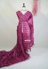 Beet Pink - Yamini Paper Silk Saree with Printed Buttas and Stripes Border - Workwear Classic