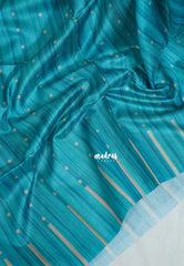 Teal Blue - Yamini Paper Silk Saree with Printed Buttas and Stripes Border - Workwear Classic