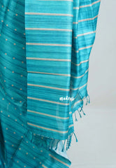 Teal Blue - Yamini Paper Silk Saree with Printed Buttas and Stripes Border - Workwear Classic