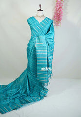 Teal Blue - Yamini Paper Silk Saree with Printed Buttas and Stripes Border - Workwear Classic
