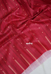 Reddish Maroon - Yamini Paper Silk Saree with Printed Buttas and Stripes Border - Workwear Classic