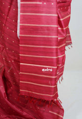 Reddish Maroon - Yamini Paper Silk Saree with Printed Buttas and Stripes Border - Workwear Classic