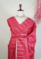 Reddish Maroon - Yamini Paper Silk Saree with Printed Buttas and Stripes Border - Workwear Classic