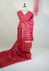 Reddish Maroon - Yamini Paper Silk Saree with Printed Buttas and Stripes Border - Workwear Classic