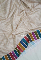 Muted Beige-Stripes - Yamini Paper Silk Saree with Stripes Rainbow Pallu, Border and Blouse - Workwear Classic