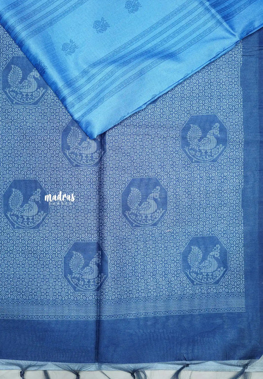 Yamini Paper silk traditional peacock motive prints - sky blue