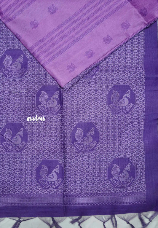 Yamini Paper silk traditional peacock motive prints - Purple