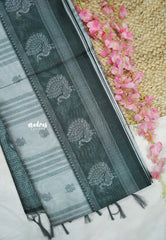 Yamini Paper silk traditional peacock motive prints - Grey