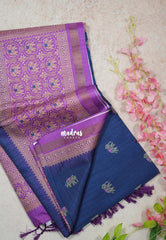 Indigo Blue - Yamini Paper Silk Traditional Border with Printed Elephant Buttas - Perfect Office Wear | Casual Wear