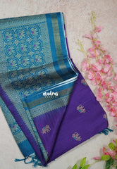 Royal Purple - Yamini Paper Silk Traditional Border with Printed Elephant Buttas - Perfect Office Wear | Casual Wear