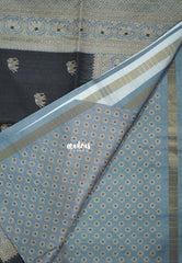 Jet Black - Yamini Paper Silk Traditional Border with Printed Elephant Buttas - Perfect Office Wear | Casual Wear