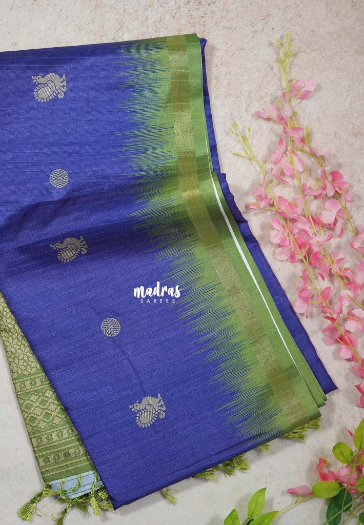 Violet Blue - Yamini Paper Silk Small Border with Printed Peacock Buttas - Perfect Office Wear | Casual Wear