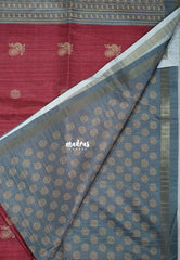 Muted Rosewood Pink - Yamini Paper Silk Small Border with Printed Peacock Buttas - Perfect Office Wear | Casual Wear