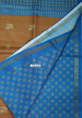 Mustard Brown - Yamini Paper Silk Small Border with Printed Peacock Buttas - Perfect Office Wear | Casual Wear