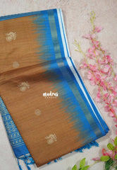 Mustard Brown - Yamini Paper Silk Small Border with Printed Peacock Buttas - Perfect Office Wear | Casual Wear