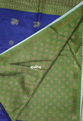 Violet Blue - Yamini Paper Silk Small Border with Printed Peacock Buttas - Perfect Office Wear | Casual Wear