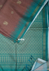 Muted Chocolate Brown - Yamini Paper Silk Small Border with Printed Peacock Buttas - Perfect Office Wear | Casual Wear