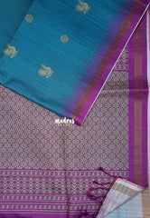 Cobalt Blue - Yamini Paper Silk Small Border with Printed Peacock Buttas - Perfect Office Wear | Casual Wear