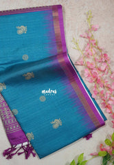 Dark Sky Blue - Yamini Paper Silk Small Border with Printed Peacock Buttas - Perfect Office Wear | Casual Wear