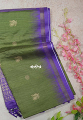 Fresh Olive Green - Yamini Paper Silk Small Border with Printed Peacock Buttas - Perfect Office Wear | Casual Wear