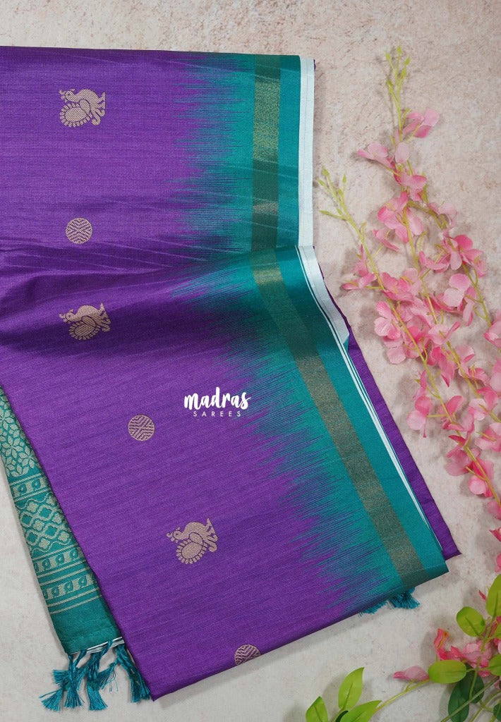 Lavender Purple - Yamini Paper Silk Small Border with Printed Peacock Buttas - Perfect Office Wear | Casual Wear