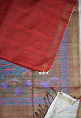 Brick Red - Yamini Paper Silk with Kalamkari Pallu and Blouse - Perfect Office Wear | Casual Wear