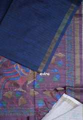 Peacock Blue - Yamini Paper Silk with Kalamkari Pallu and Blouse - Perfect Office Wear | Casual Wear