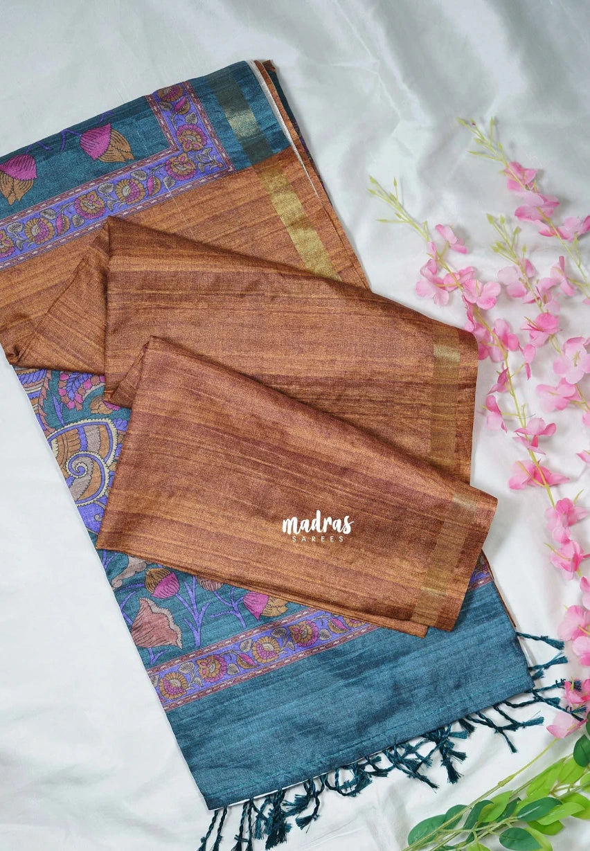Mustard Brown - Yamini Paper Silk with Kalamkari Pallu and Blouse - Perfect Office Wear | Casual Wear