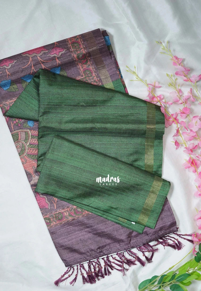 Forest Green - Yamini Paper Silk with Kalamkari Pallu and Blouse - Perfect Office Wear | Casual Wear