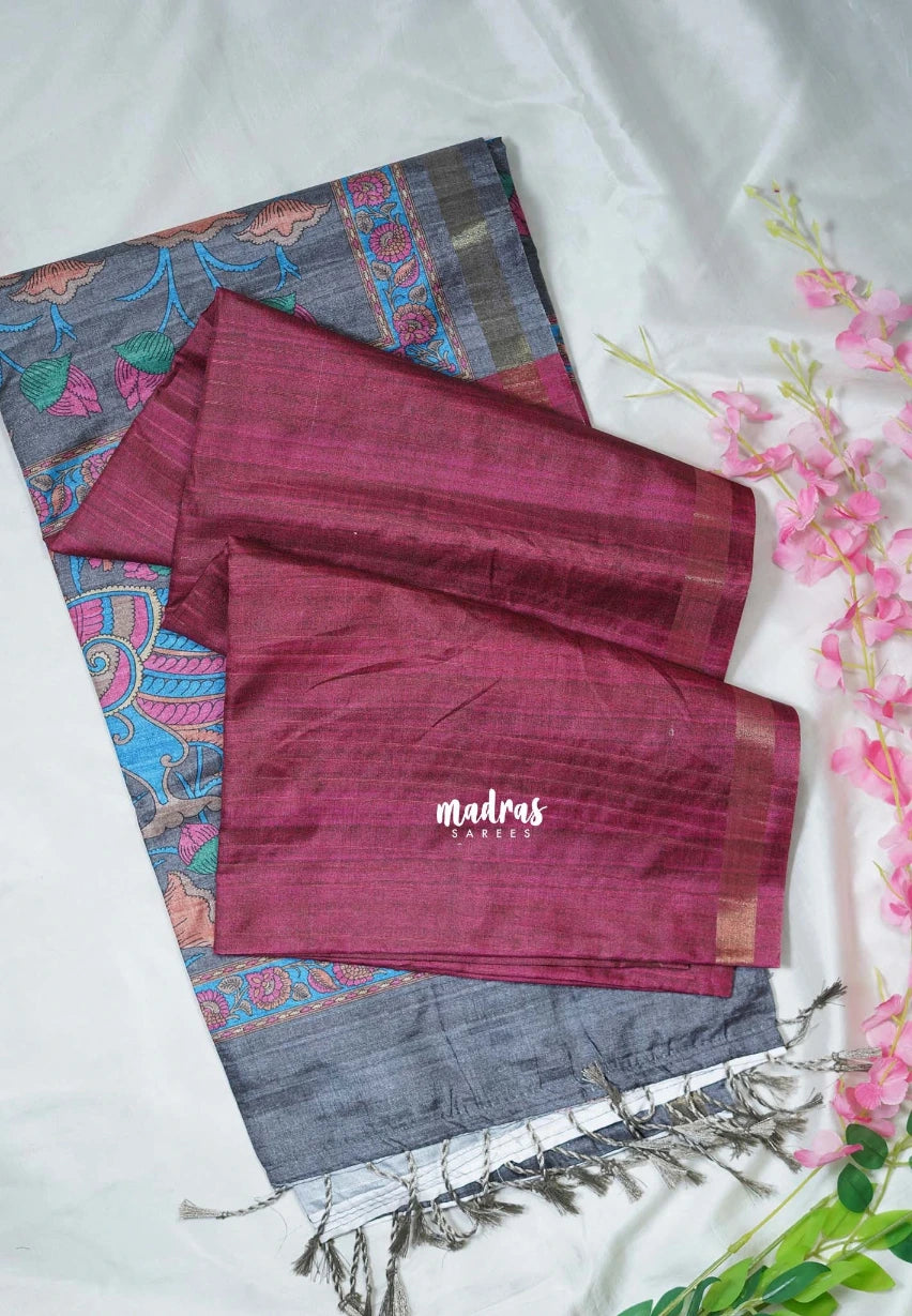 Beet Pink - Yamini Paper Silk with Kalamkari Pallu and Blouse - Perfect Office Wear | Casual Wear