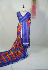 Royal Blue Rainbow Checks - Yamini Paper Silk Checks with Rettapet Border Contrast Pallu and Blouse - Perfect Office Wear | Casual Wear