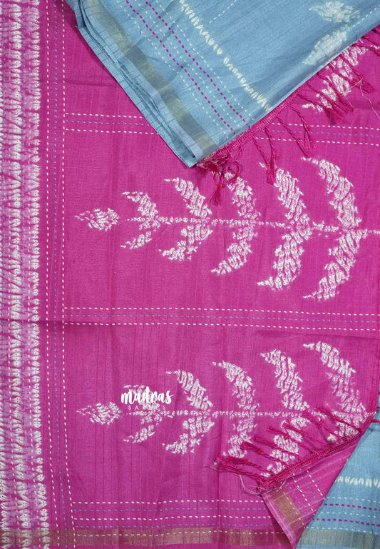 Greyish Blue - Yamini Paper silk with small tissue border