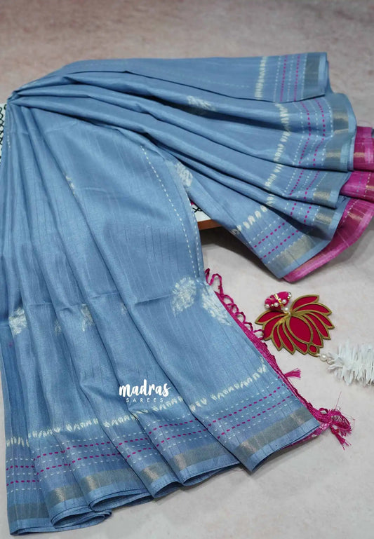 Greyish Blue - Yamini Paper silk with small tissue border