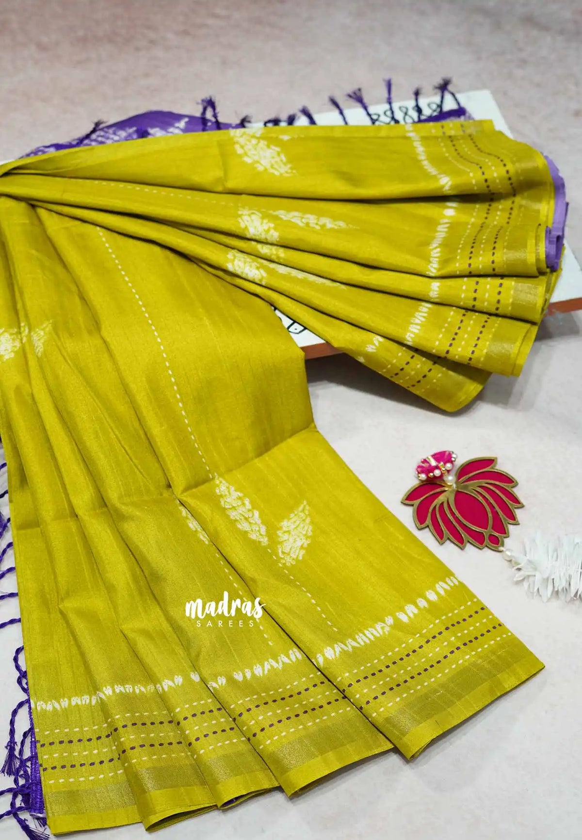 Mehndi Green - Yamini Paper silk with small tissue border