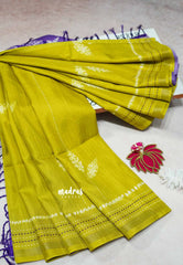 Mehndi Green - Yamini Paper silk with small tissue border