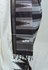 Ivory White - Yamini Paper Silk Saree with Temple Design Prins with Buttas - Workwear Classic