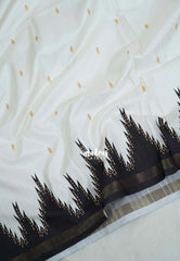 Ivory White - Yamini Paper Silk Saree with Temple Design Prins with Buttas - Workwear Classic