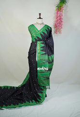 Jet Black - Yamini Paper Silk Saree with Temple Design Prins with Buttas - Workwear Classic