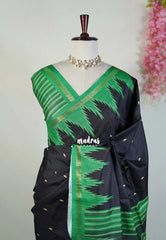Jet Black - Yamini Paper Silk Saree with Temple Design Prins with Buttas - Workwear Classic